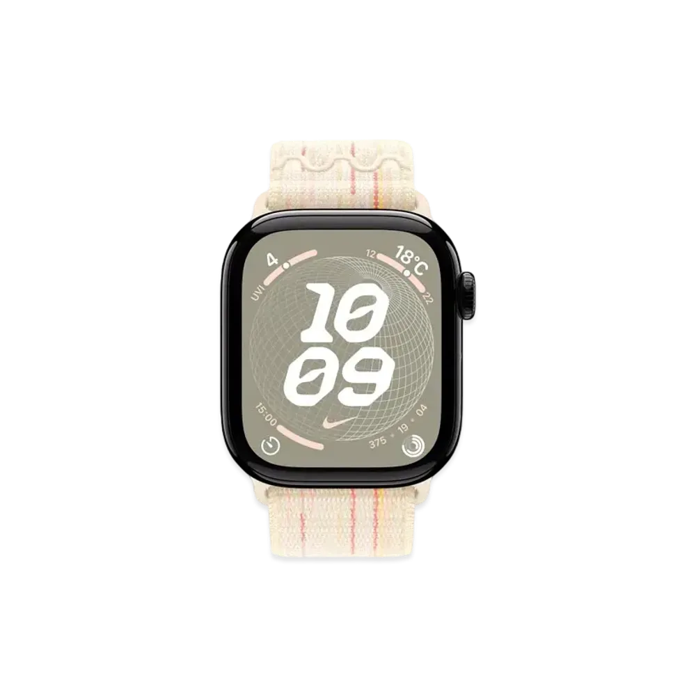 Apple Watch Series 10 GPS Model Jet Black Aluminiumcase Textile Nike Sports Loop "Star Light/Pink"