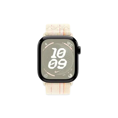Apple Watch Series 10 GPS Model Jet Black Aluminiumcase Textile Nike Sports Loop "Star Light/Pink"