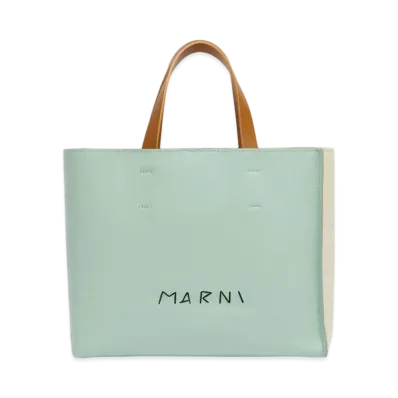 MARNI Museo Soft Tote Bag in Leather with Marni Symbol Embroidery "Linden/Shell/Moka"