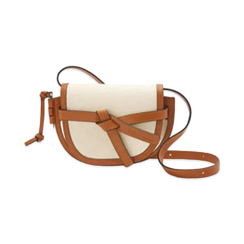 LOEWE Mini Gate Dual Bag In Canvas And Calfskin "Ecru / Tan"