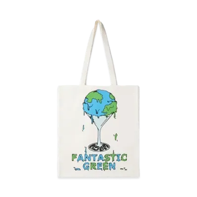 MSGM Organic Cotton Fantastic Green Burro Studio Tote Bag "White"