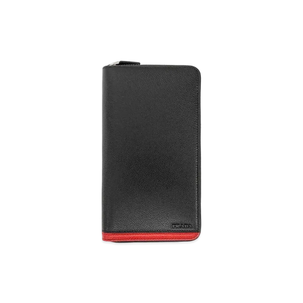 PRADA Portaf Grande Lampo VIT MicroI Grain "Black/Red"