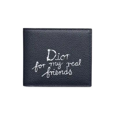 Dior and Hylton Nel Bifold Wallet Grained Calfskin with Print "Navy Blue/White"
