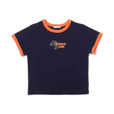 atmos pink Rhinestone Ringer T "Navy"