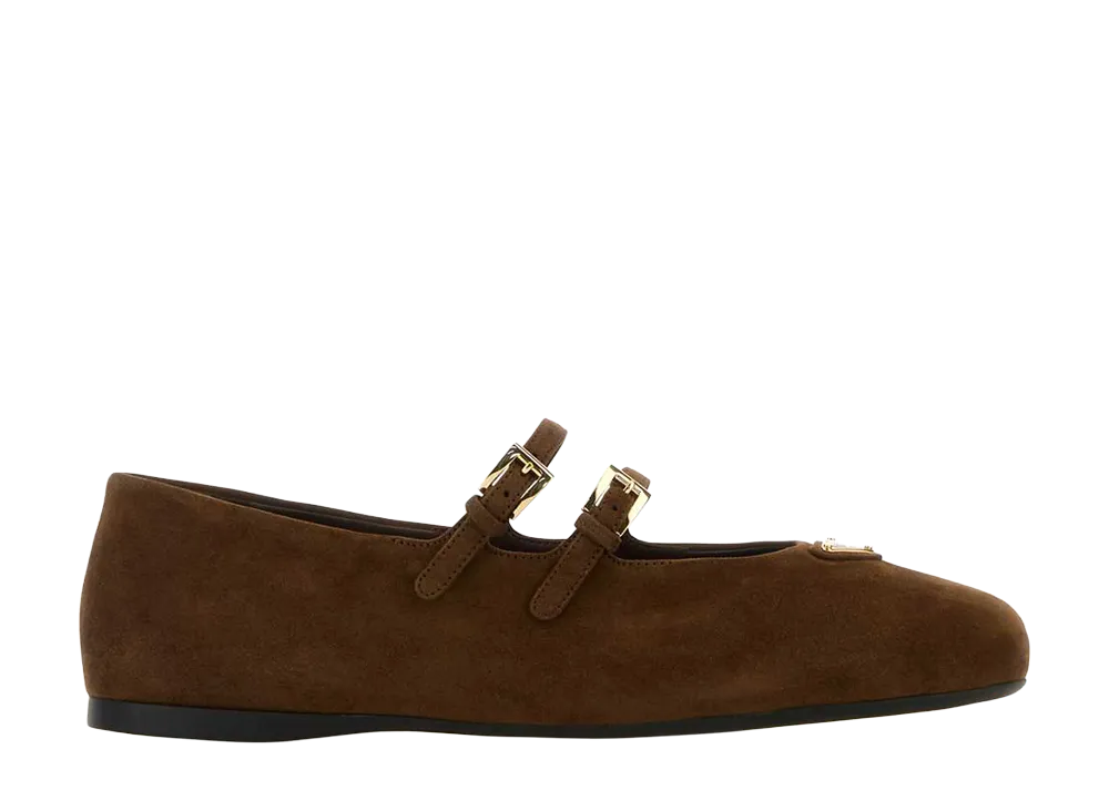 PRADA Women's Suede Ballerinas "Brown"