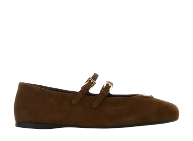 PRADA Women's Suede Ballerinas "Brown"