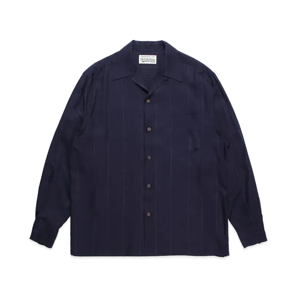 WACKO MARIA Kasuri Striped Open Collar Shirt "Navy"