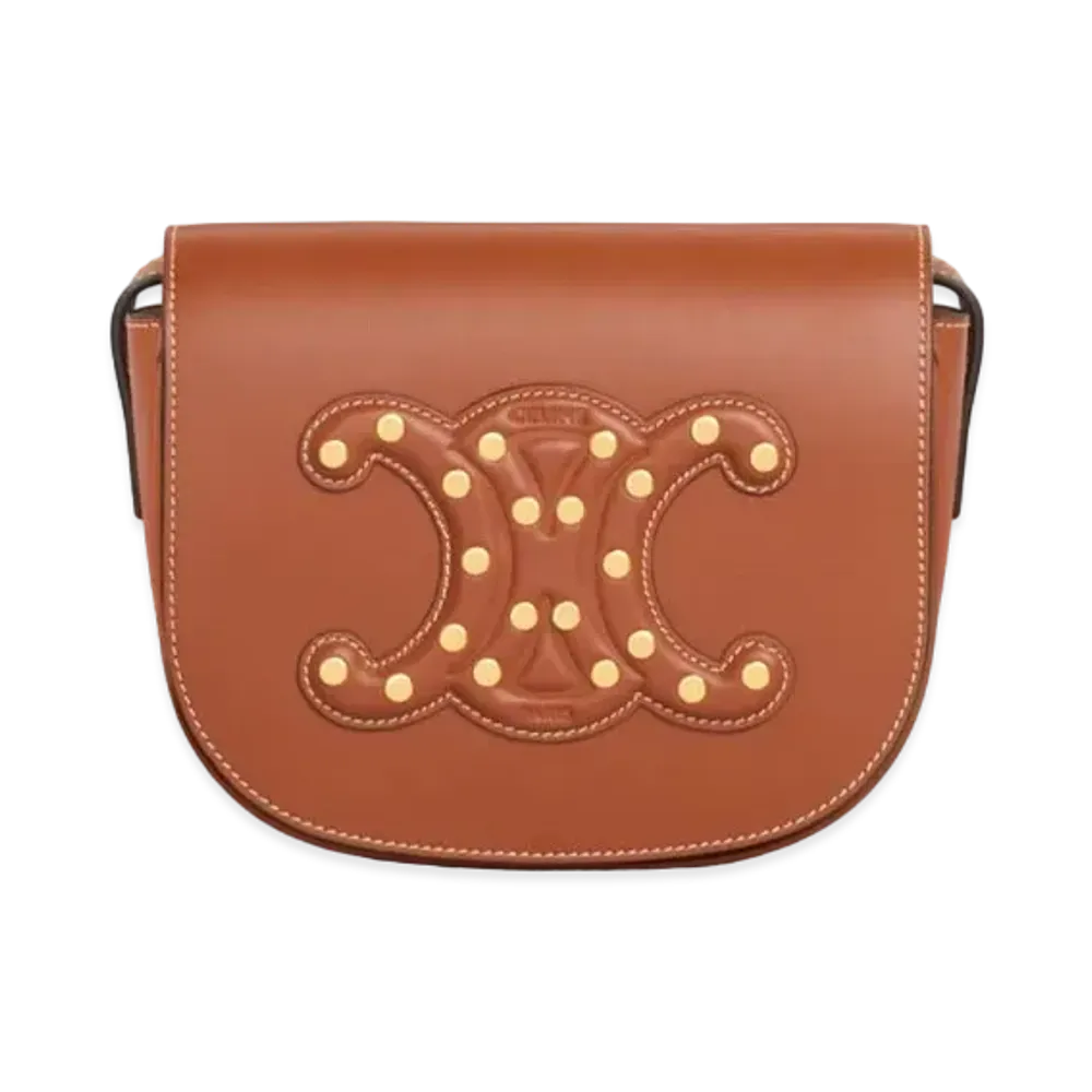 CELINE Folco Cuir Triomphe in Smooth Calfskin with Studs "Tan"