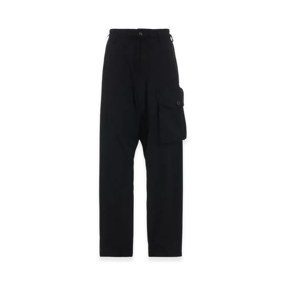 S'YTE Washer Wool Gabardine Waist-String Pocket Pants "Black"