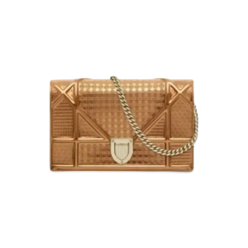 Dior Mini Cannage Pattern Curfskin Wallet "Metallic Orange"