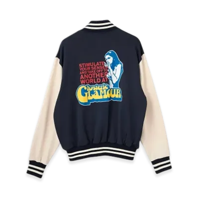 HYSTERIC GLAMOUR Smoking Girl Patch Varsity Jacket "Navy"