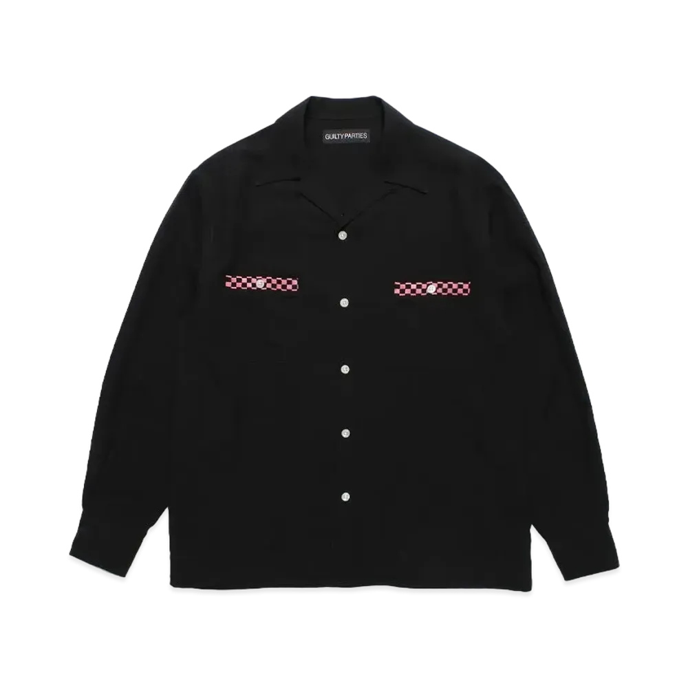 WACKO MARIA Switching 50's Open Collar Shirt "Black-Pink"