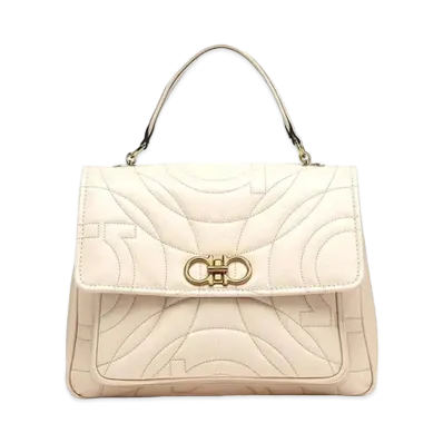 Salvatore Ferragamo Quilted Gancini Top Handle (M) "Bone"
