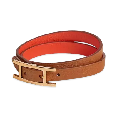 Hermes Behapi Double Tour Bracelet "Naturel Sable/Orange Field/Gold"