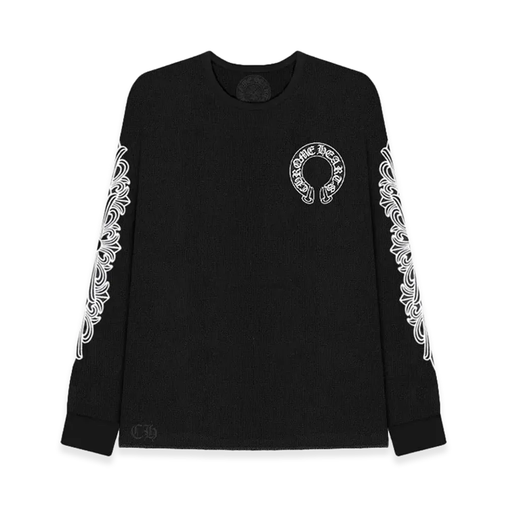 Chrome Hearts Horseshoe Floral Sleeve Waffle Thermal Shirt "Black"