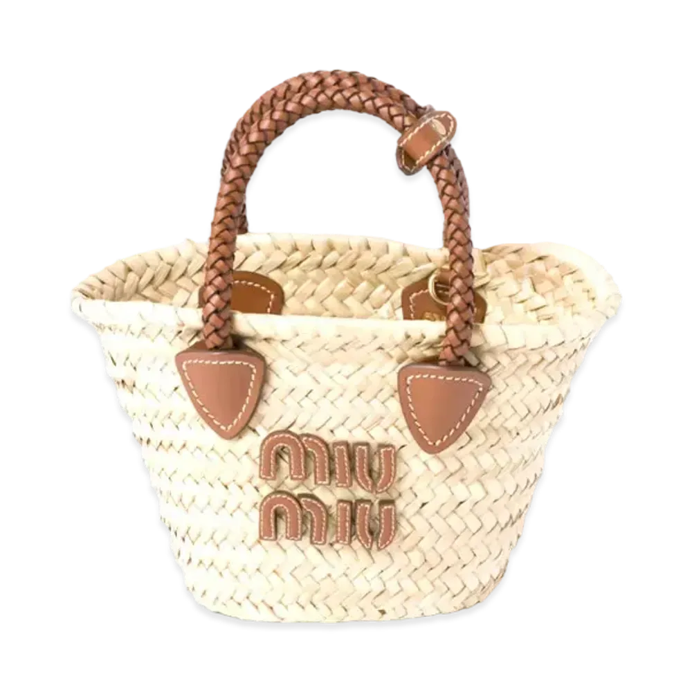 MIUMIU Woven Habric Handbag "Beige/Cognac"