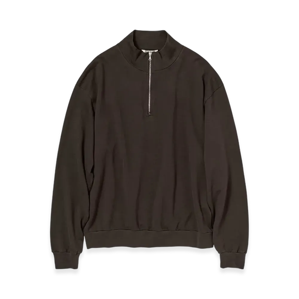 AURALEE Super High Gauge Sweat Half Zip P/O "Dark Brown"