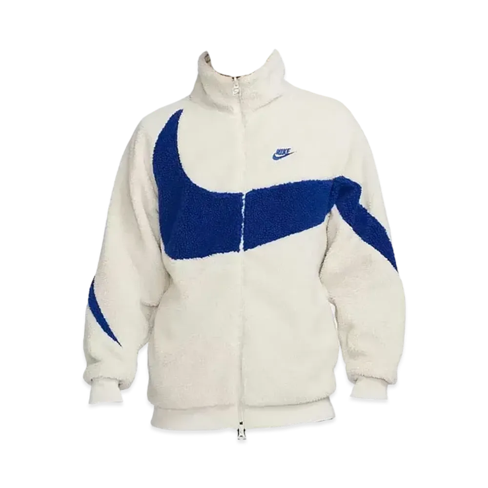 Nike Full Zip Reversible Boa Jacket Sportswear Swoosh "Light Bone/Deep Royal Blue" BQ6546-072