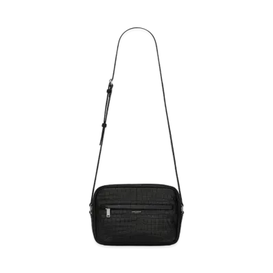 SAINT LAURENT Camp Camera Bag In Crocodile-Embossed Leather "Black"