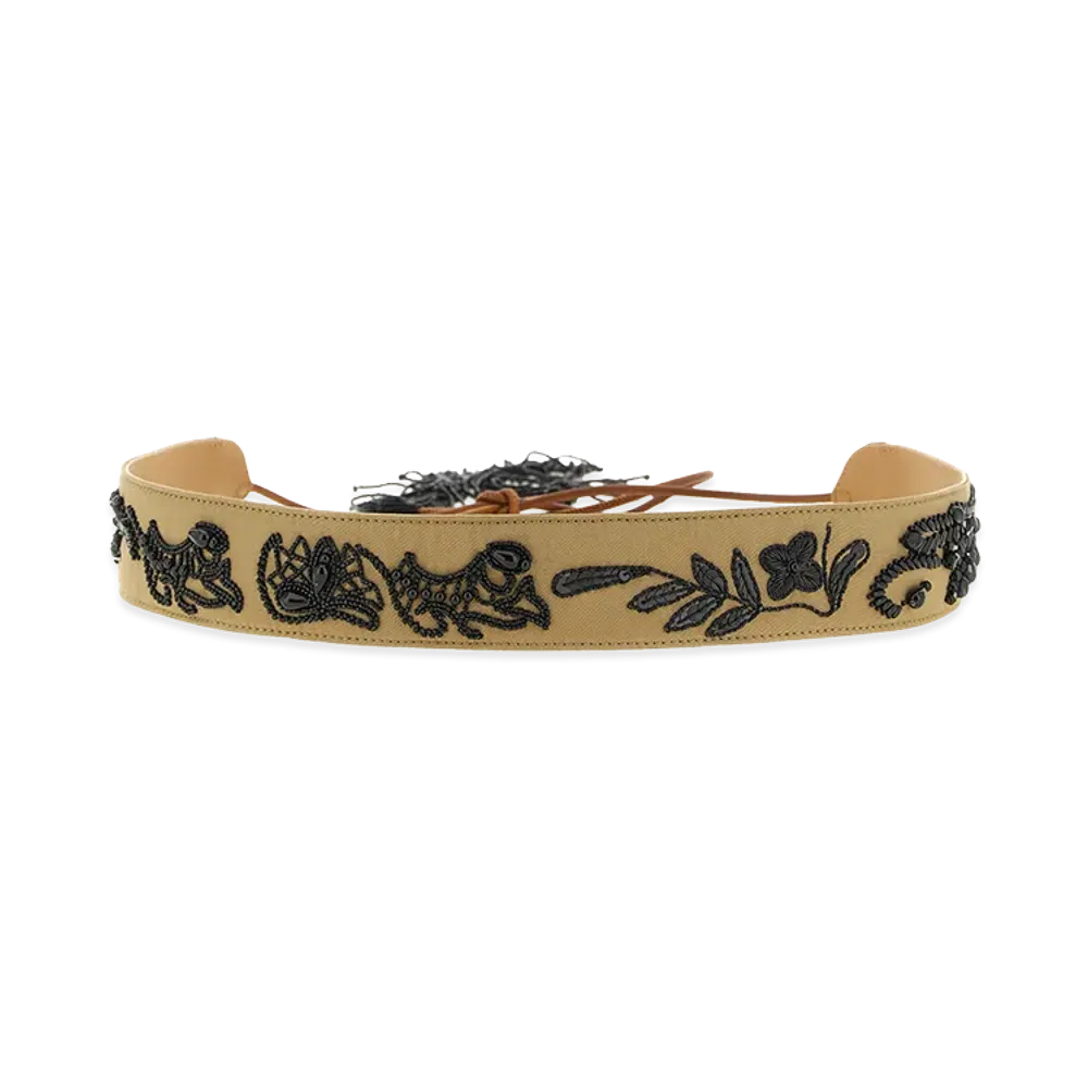 DRIES VAN NOTEN Women's Beads Embroidery Belt "Beige"