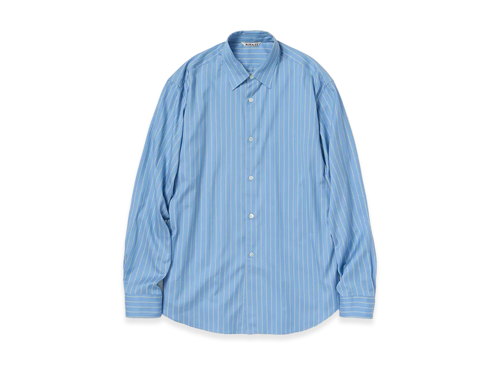 AURALEE Women's Cotton Silk Stripe Shirt "Sax Blue Stripe"
