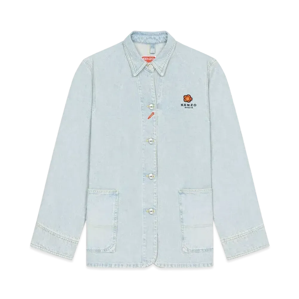 KENZO Women's 'BOKE FLOWER' CREST DENIM WORKWEAR JACKET "Sky Blue"