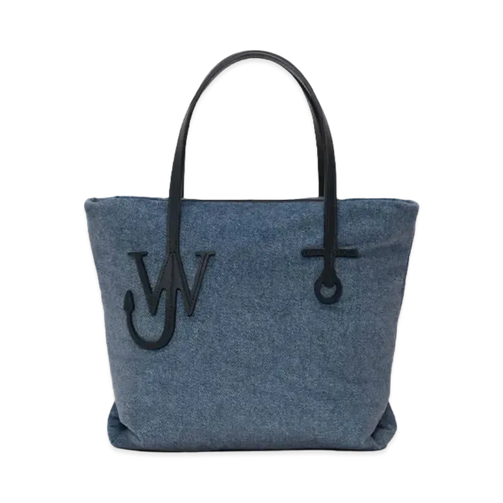 JW ANDERSON Small Puffy Anchor Velvet Printed Denim Tote Bag "Indigo"
