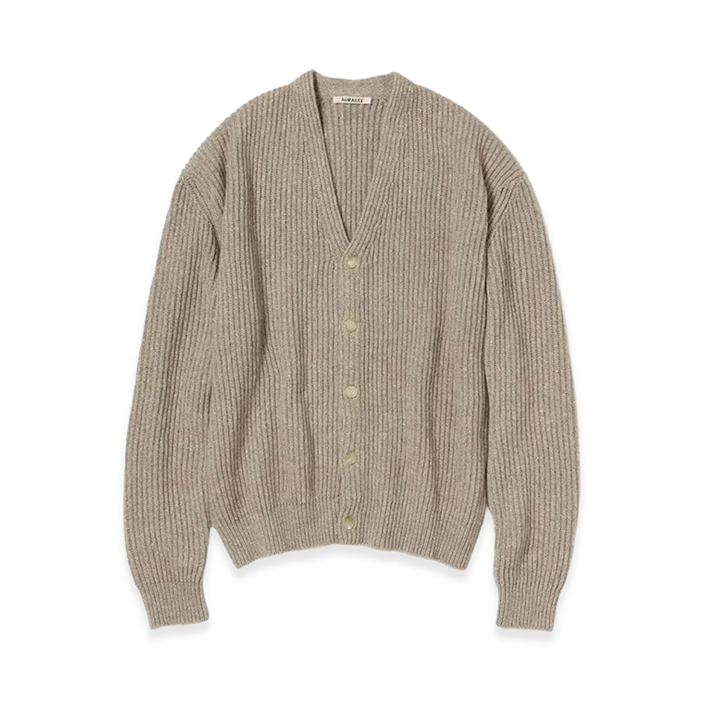 AURALEE Cashmere Silk Melange Knit Cardigan "Mix Beige"