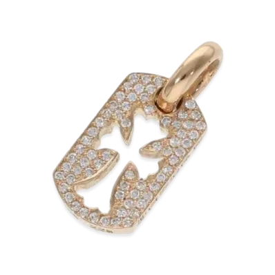 Chrome Hearts 22K Tiny Cut Out Cross Dog Tag Pave Diamond Charm "Yellow Gold"