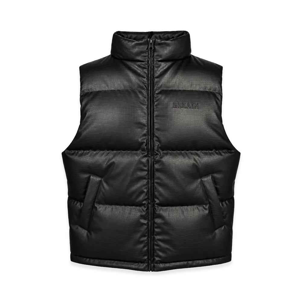 BREATH Faux Leather Matte Down Vest "Crocodile"