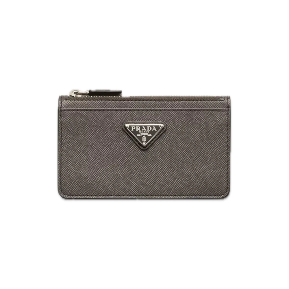 PRADA Saffiano Triangle Card Case "Gray"