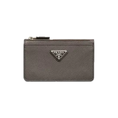 PRADA Saffiano Triangle Card Case "Gray"