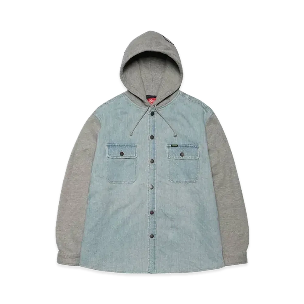 Supreme Fleece Hooded Denim Shirt "Blue"