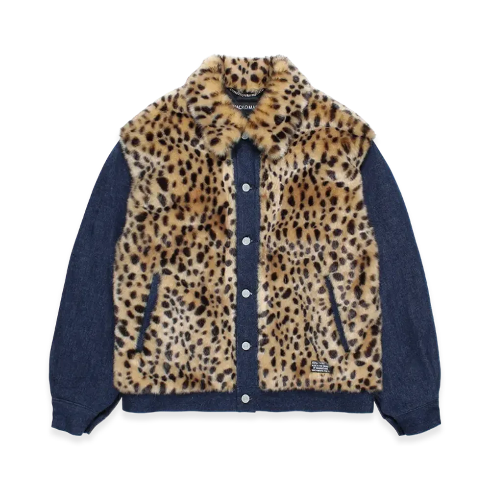 WACKO MARIA Faux Leopard Fur Denim Grizzly Jacket "Indigo"