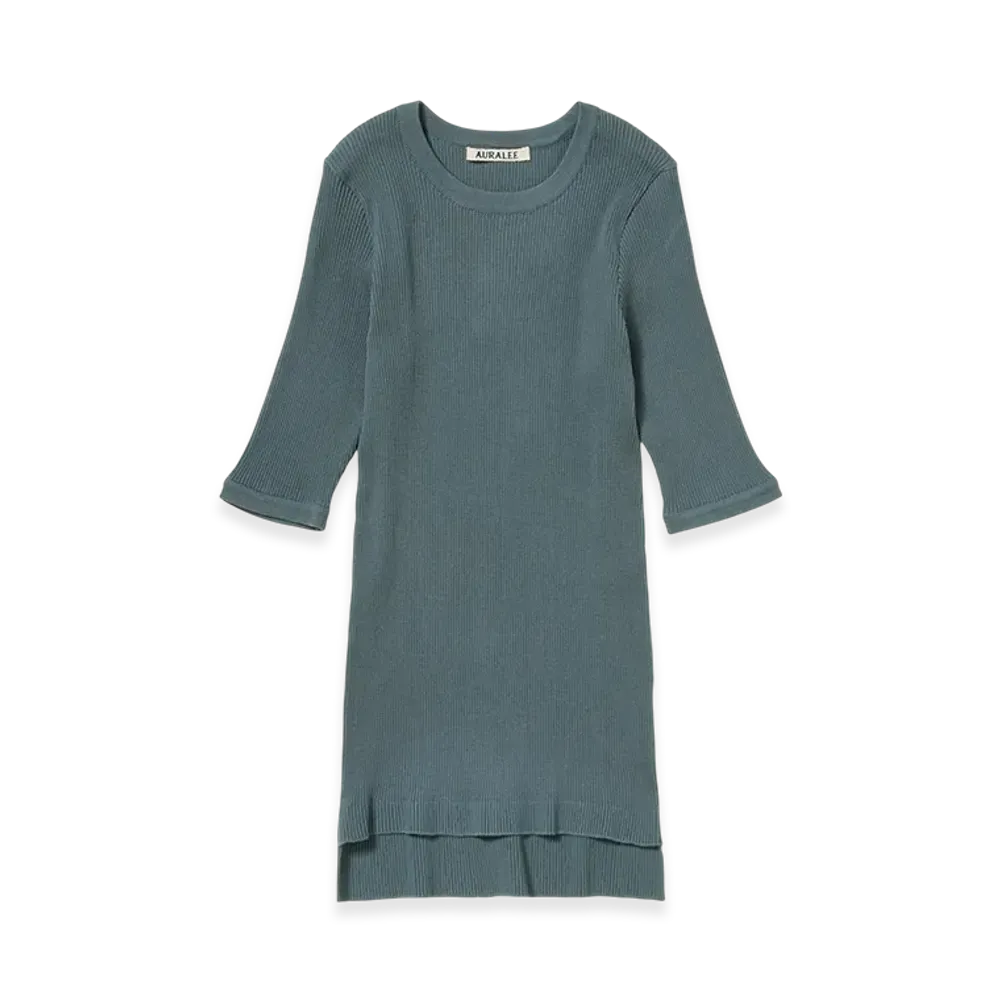 AURALEE Women's Cotton High Gauge Rib Knit Tee "Sage Gray"