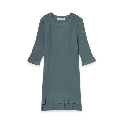AURALEE Women's Cotton High Gauge Rib Knit Tee "Sage Gray"