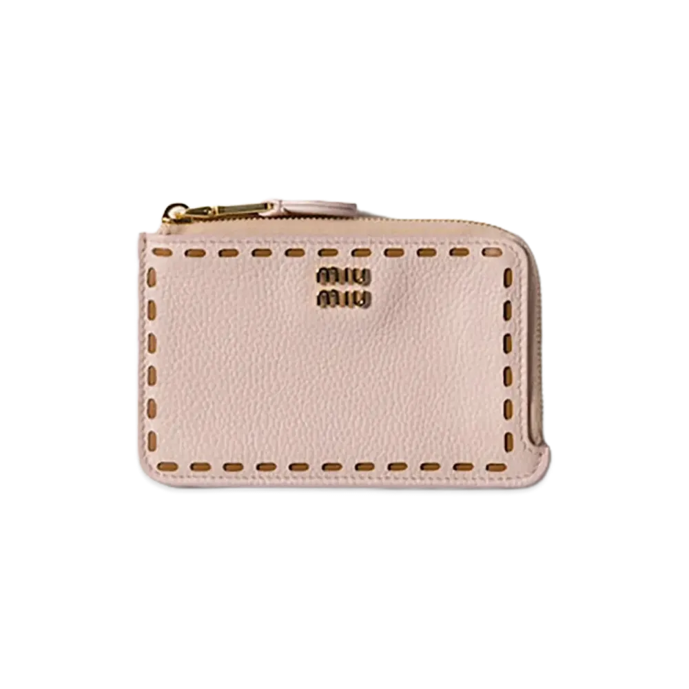 MIU MIU Leather Zip Card Holder "Gem/Caramel"