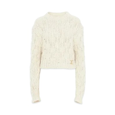 Chloe Cropped Intarsia Knitted Sweater In Wool Blend "Iconic Milk"