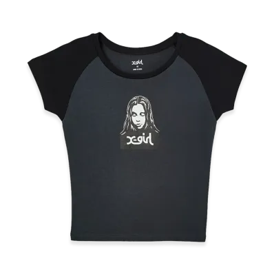 X-Girl Women's Face Raglan S/S Baby Tee "Charcoal"