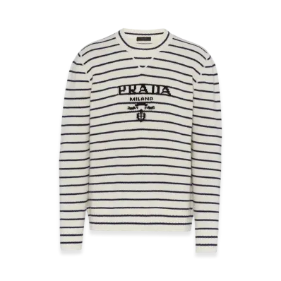 PRADA Wool Cashmere Crewneck Sweater "White/Blue"