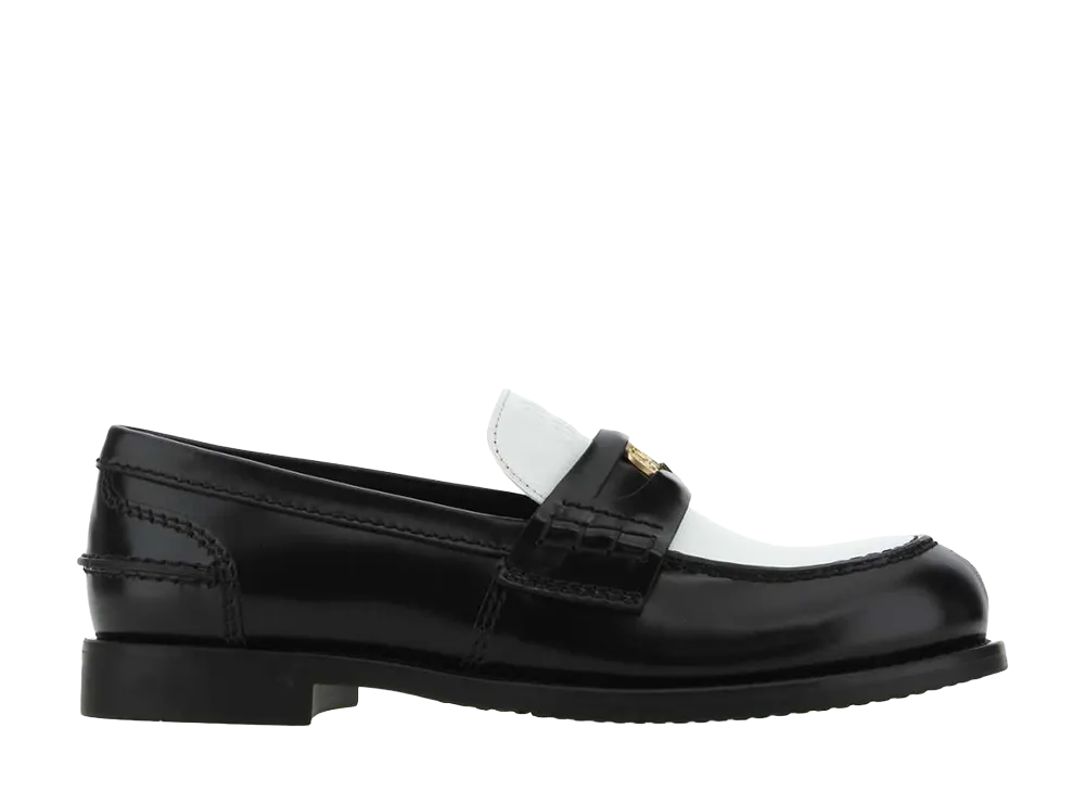 MIU MIU Women's Leather Penny Loafers "Black/White"