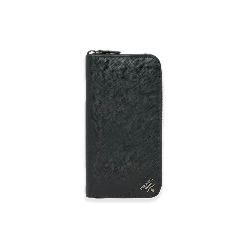 PRADA Saffiano Leather Zip-Around Wallet "Black"