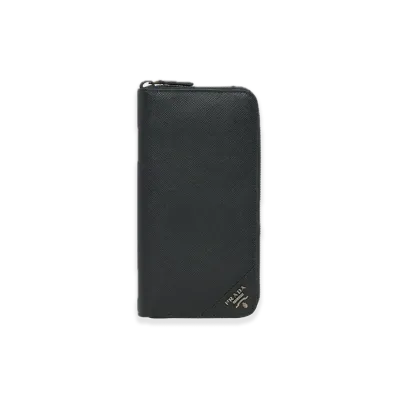 PRADA Saffiano Leather Zip-Around Wallet "Black"