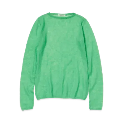 AURALEE Kid Mohair Sheer Knit Boat Neck P/O "Green"