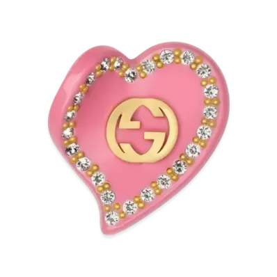 GUCCI Pink Resin Interlocking Double G Heart Shape Hair Clip