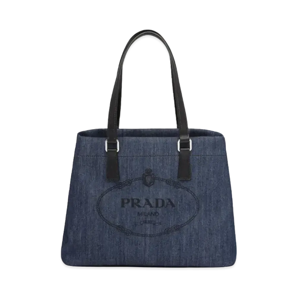 PRADA Denim Leather Tote Bag "Navy/Black"