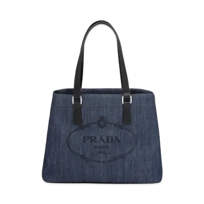 PRADA Denim Leather Tote Bag "Navy/Black"