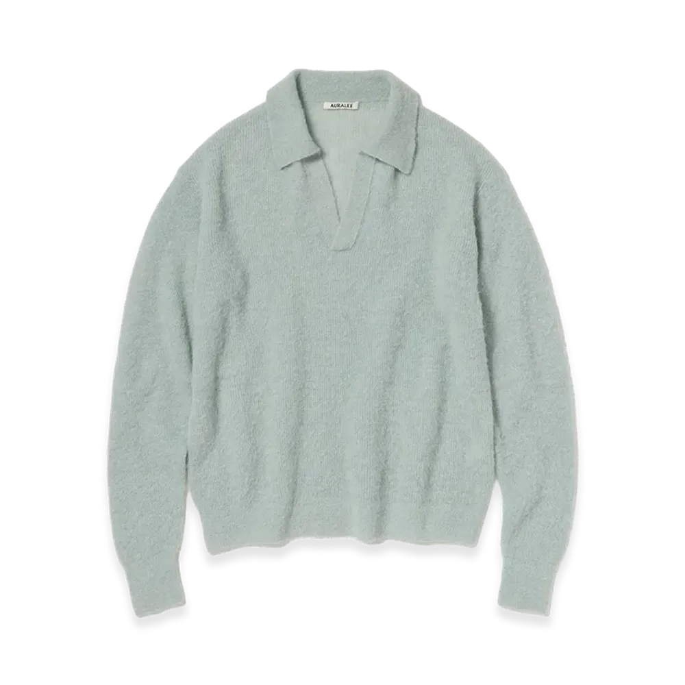 AURALEE Baby Suri Alpaca Sheer Knit Skipper Polo "Dusty Mint"