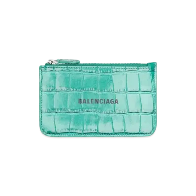 BALENCIAGA Cash Large Long Coin & Card Holder Metallic Crocodile Press "Green"