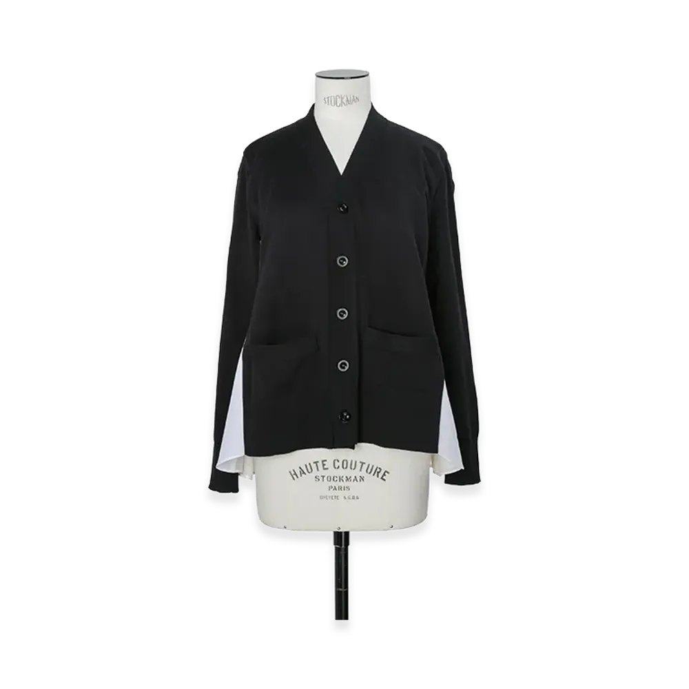sacai Poplin x Cotton Knit Cardigan "Black/Off White"